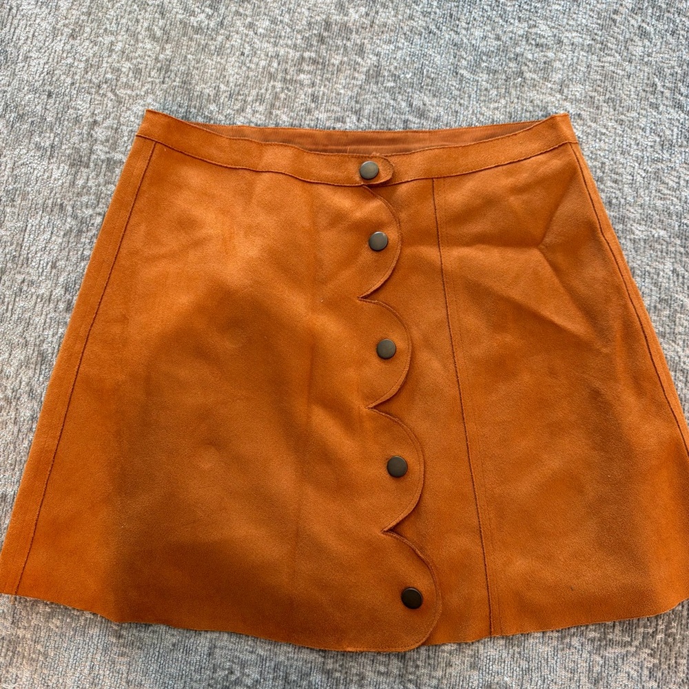 Women's Rust Button-Front Suede A-Line Mini Skirt